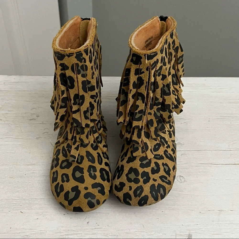 Monkey Feet Leather Fringe Minky Lined Mocassin Bootie Toddler 9-10